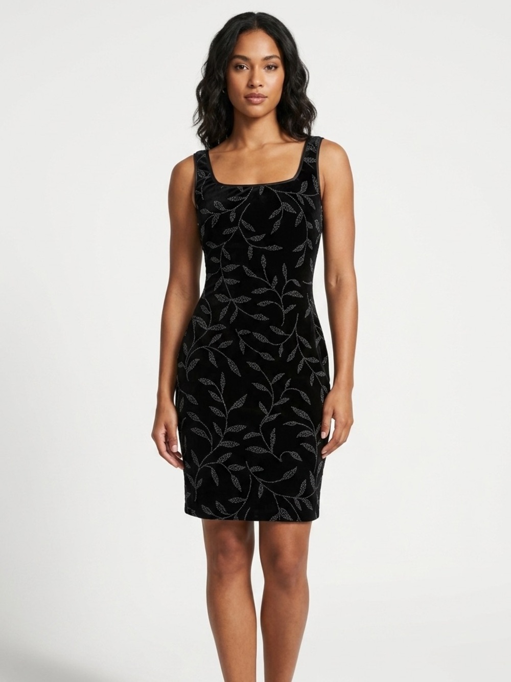 Vintage Cache Black Velvet Beaded Mini Dress Women’s XS Stretch Sleeveless